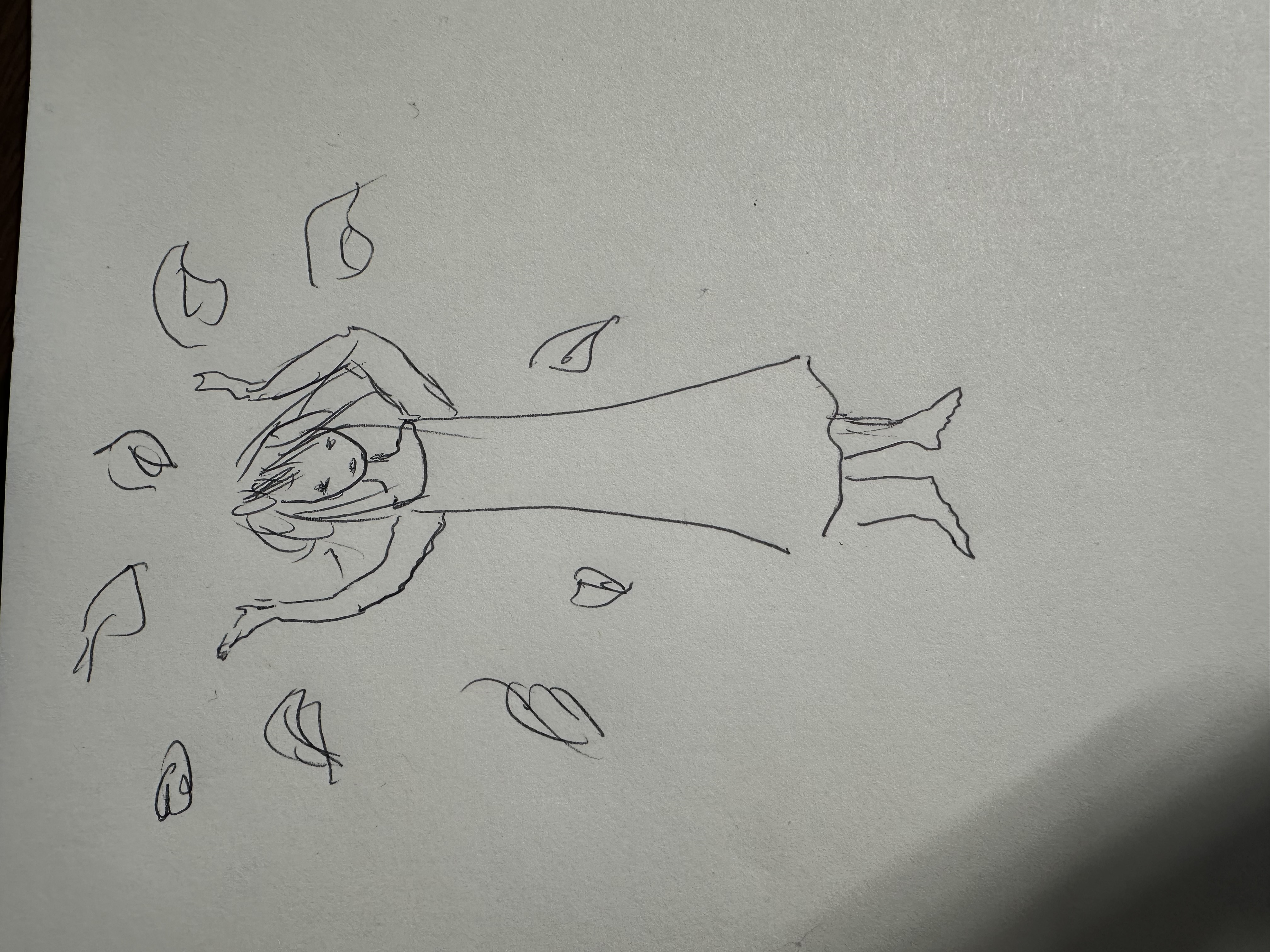 Dibujo de una mujer que se sacude varios adjetivos con las manos