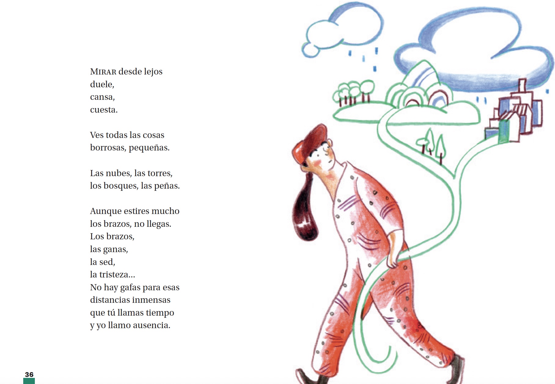 Poema Mirar desde lejos, de Ana Alonso, con ilustración de Antonia Santolaya